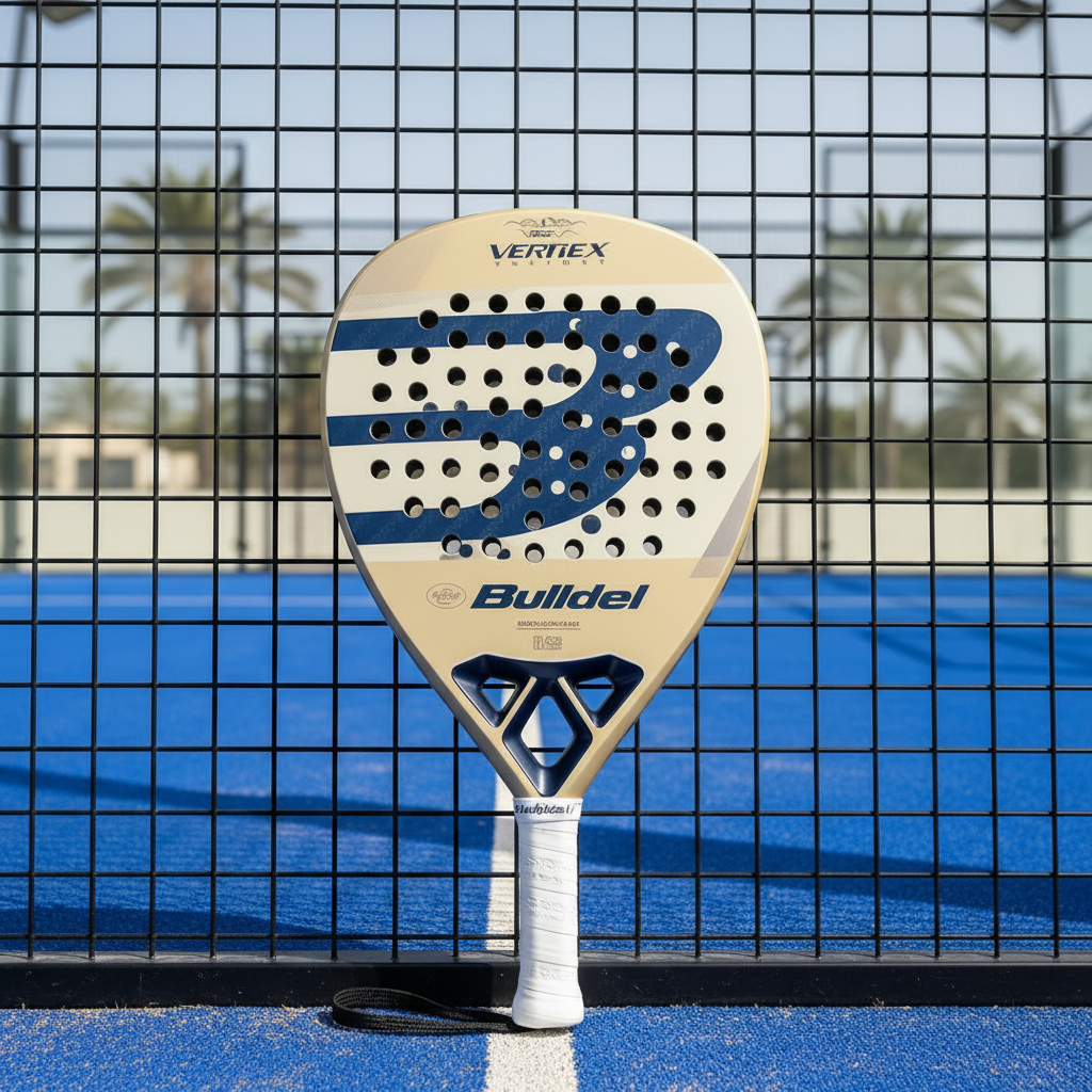 Pala Bullpadel Vertex 04 Woman apoyada en la valla